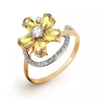 Кольцо с цитринами и фианитами Линии Любви