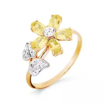 Кольцо с цитринами и фианитами Линии Любви