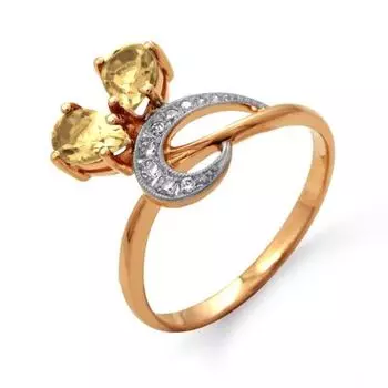 Кольцо с цитринами и фианитами Линии Любви