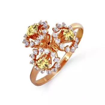 Кольцо с цитринами и фианитами Линии Любви