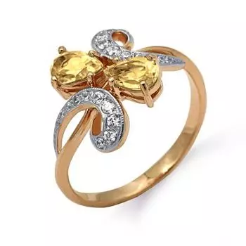 Кольцо с цитринами и фианитами Линии Любви