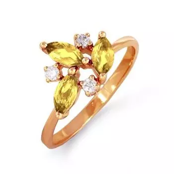 Кольцо с цитринами и фианитами Линии Любви