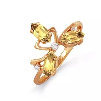 Кольцо с цитринами и фианитами Линии Любви