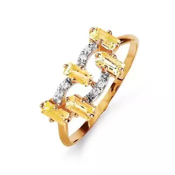 Кольцо с цитринами и фианитами Линии Любви