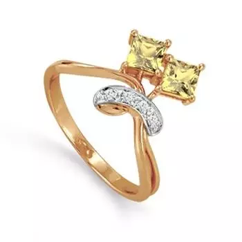 Кольцо с цитринами и фианитами Линии Любви