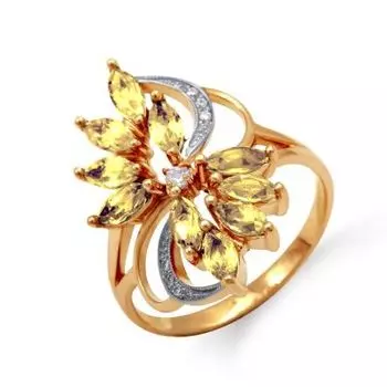 Кольцо с цитринами и фианитами Линии Любви