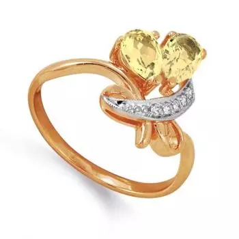 Кольцо с цитринами и фианитами Линии Любви