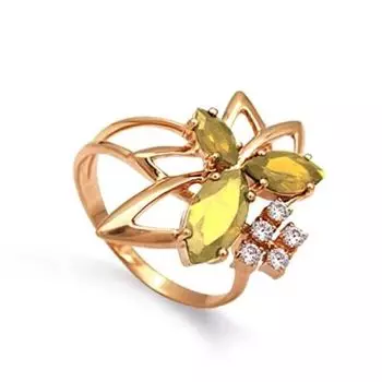 Кольцо с цитринами и фианитами Линии Любви