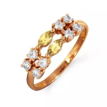 Кольцо с цитринами и фианитами Линии Любви