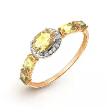 Кольцо с цитринами и фианитами Линии Любви