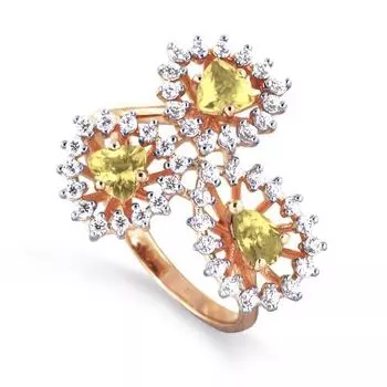 Кольцо с цитринами и фианитами Линии Любви