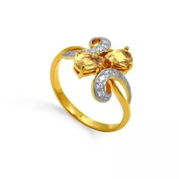 Кольцо с цитринами и фианитами Линии Любви