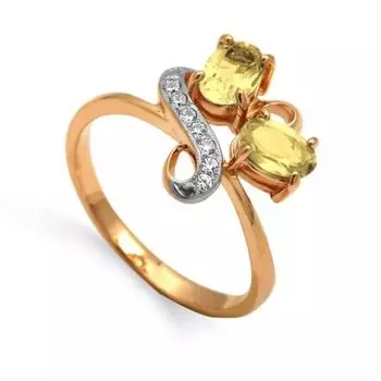 Кольцо с цитринами и фианитами Линии Любви