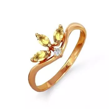 Кольцо с цитринами и фианитом Линии Любви