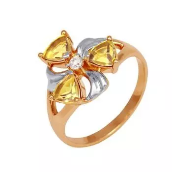 Кольцо с цитринами и фианитом Линии Любви