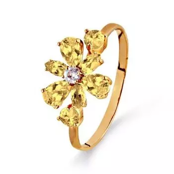 Кольцо с цитринами и фианитом Линии Любви