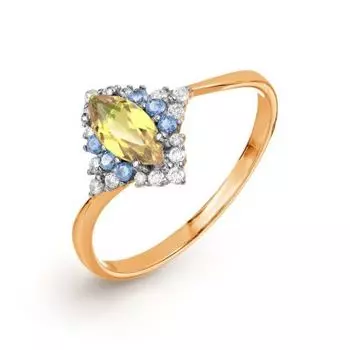 Кольцо с цитрином и фианитами Линии Любви