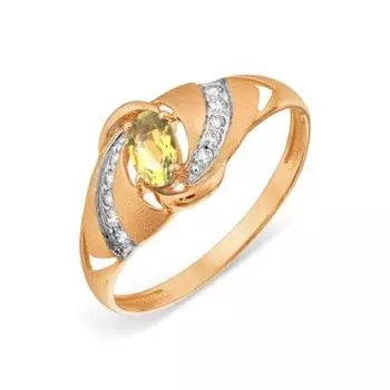 Кольцо с цитрином и фианитами Линии Любви