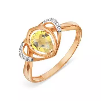 Кольцо с цитрином и фианитами Линии Любви