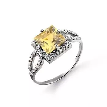 Кольцо с цитрином и фианитами Линии Любви