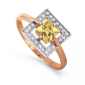 Кольцо с цитрином и фианитами Линии Любви