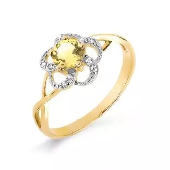 Кольцо с цитрином и фианитами Линии Любви