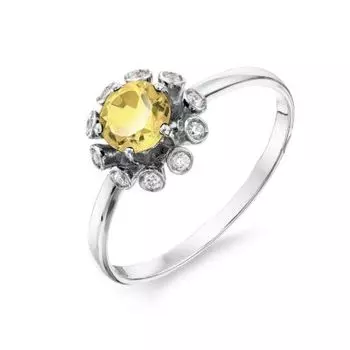 Кольцо с цитрином и фианитами Линии Любви