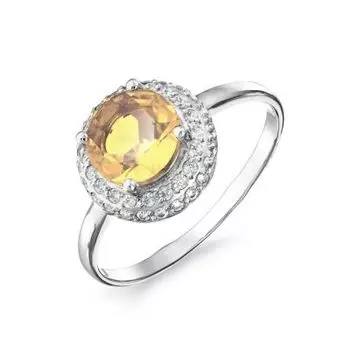 Кольцо с цитрином и фианитами Линии Любви