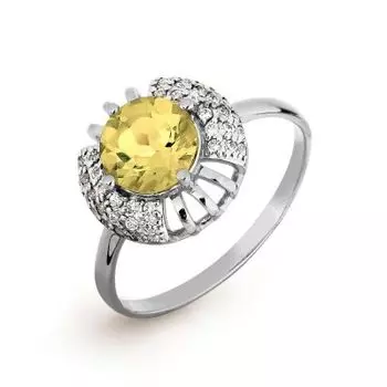 Кольцо с цитрином и фианитами Линии Любви