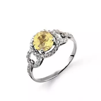 Кольцо с цитрином и фианитами Линии Любви