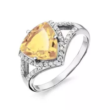 Кольцо с цитрином и фианитами Линии Любви