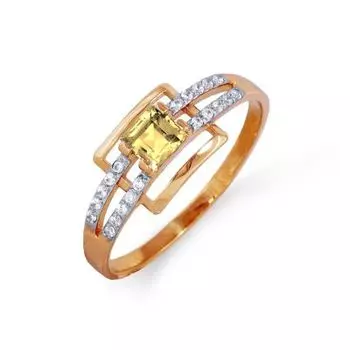 Кольцо с цитрином и фианитами Линии Любви