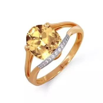 Кольцо с цитрином и фианитами Линии Любви