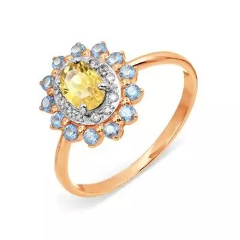 Кольцо с цитрином и фианитами Линии Любви