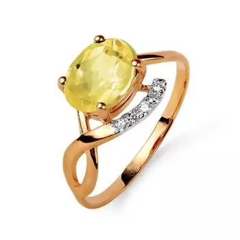 Кольцо с цитрином и фианитами Линии Любви