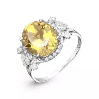 Кольцо с цитрином и фианитами Линии Любви