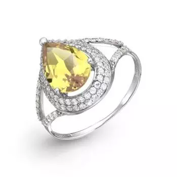Кольцо с цитрином и фианитами Линии Любви