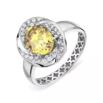 Кольцо с цитрином и фианитами Линии Любви