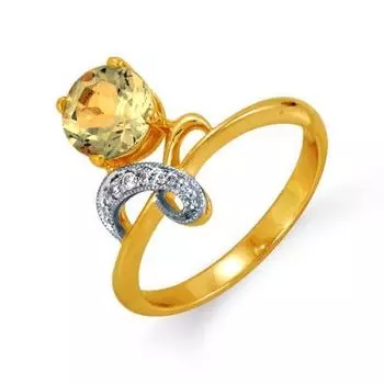 Кольцо с цитрином и фианитами Линии Любви