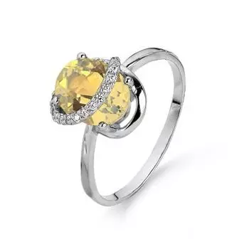 Кольцо с цитрином и фианитами Линии Любви