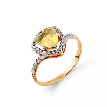 Кольцо с цитрином и фианитами Линии Любви