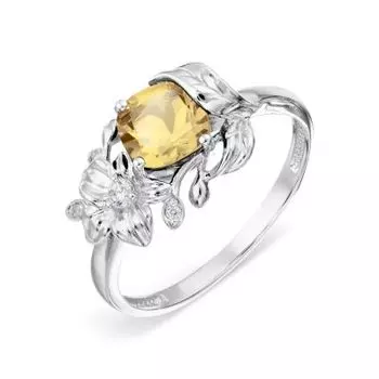 Кольцо с цитрином и фианитами Линии Любви