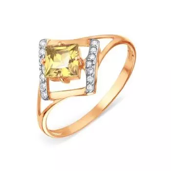 Кольцо с цитрином и фианитами Линии Любви