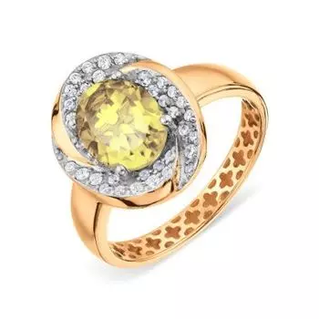 Кольцо с цитрином и фианитами Линии Любви