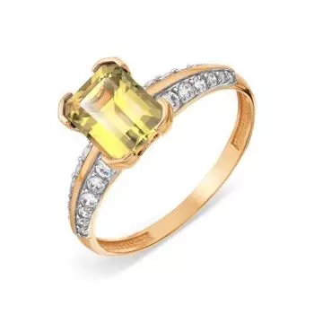 Кольцо с цитрином и фианитами Линии Любви