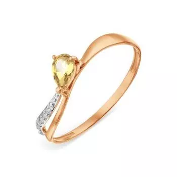 Кольцо с цитрином и фианитами Линии Любви