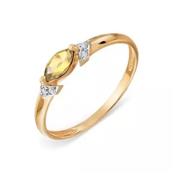 Кольцо с цитрином и фианитами Линии Любви