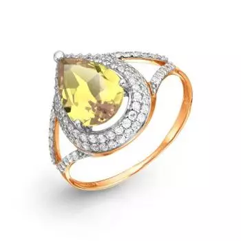 Кольцо с цитрином и фианитами Линии Любви