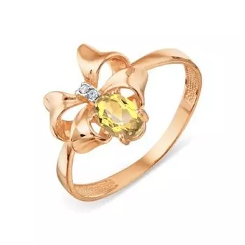 Кольцо с цитрином и фианитами Линии Любви