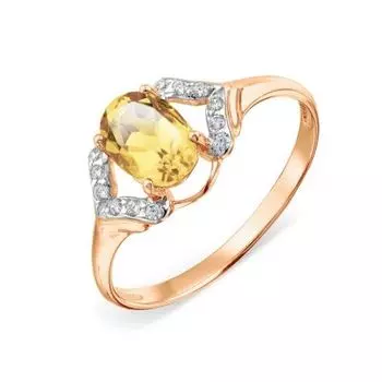 Кольцо с цитрином и фианитами Линии Любви